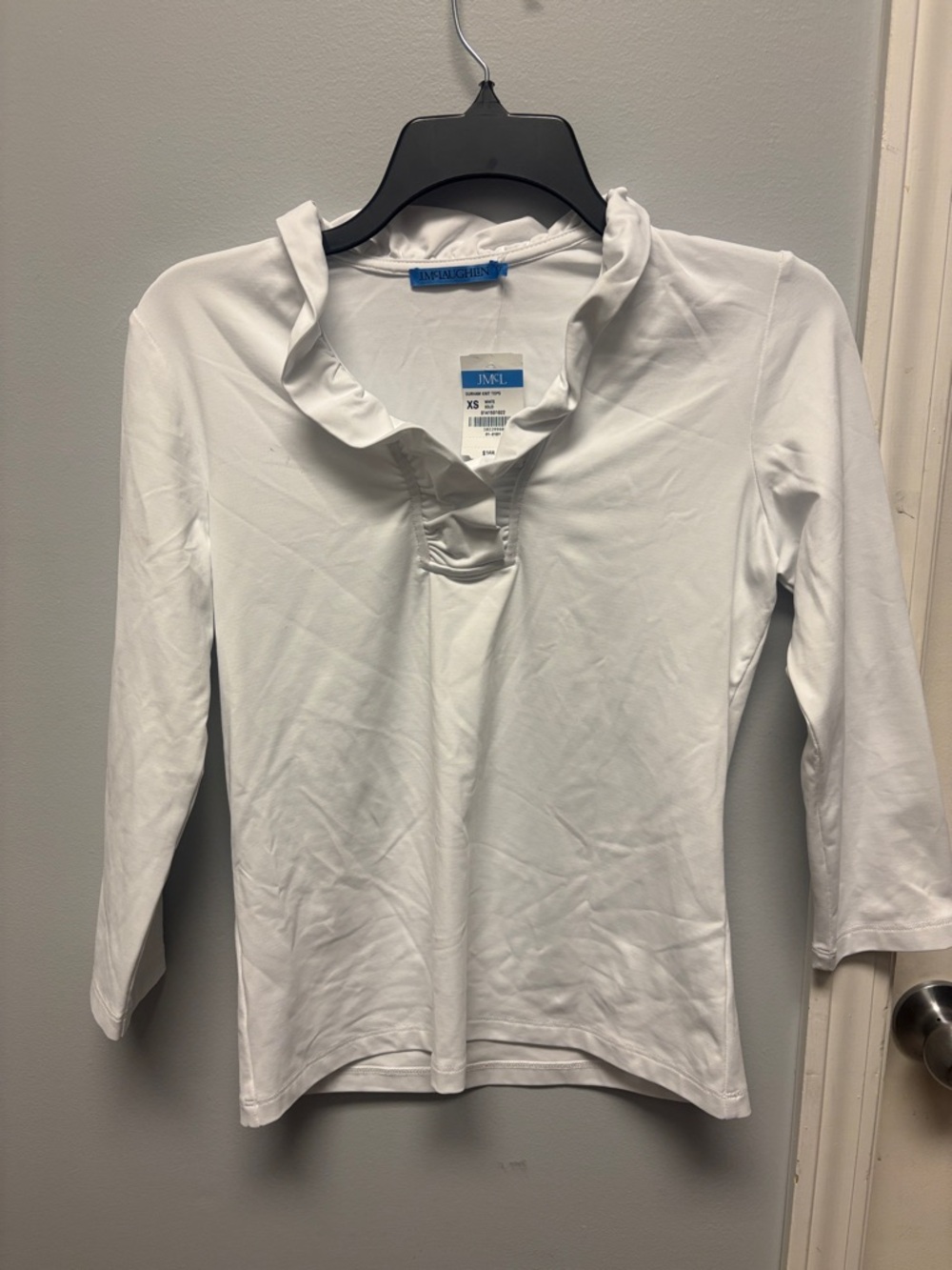 J. McLaughlin White Long-Sleeve Ruffle V-Neck Top
